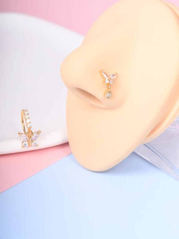 Rhinestone Butterfly Decor Nose Ring, Fashion Jewelry for Party, Daily Clothing Decor, Trendy All-match & Exquisite Jewelry for Birthday Gift