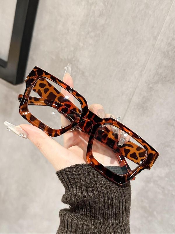 Unisex Fashion Leopard Pattern Eyeglasses, Trendy Casual Square Frame Eyeglasses for Everyday Use, Fashion Accessories for Outdoor Activities