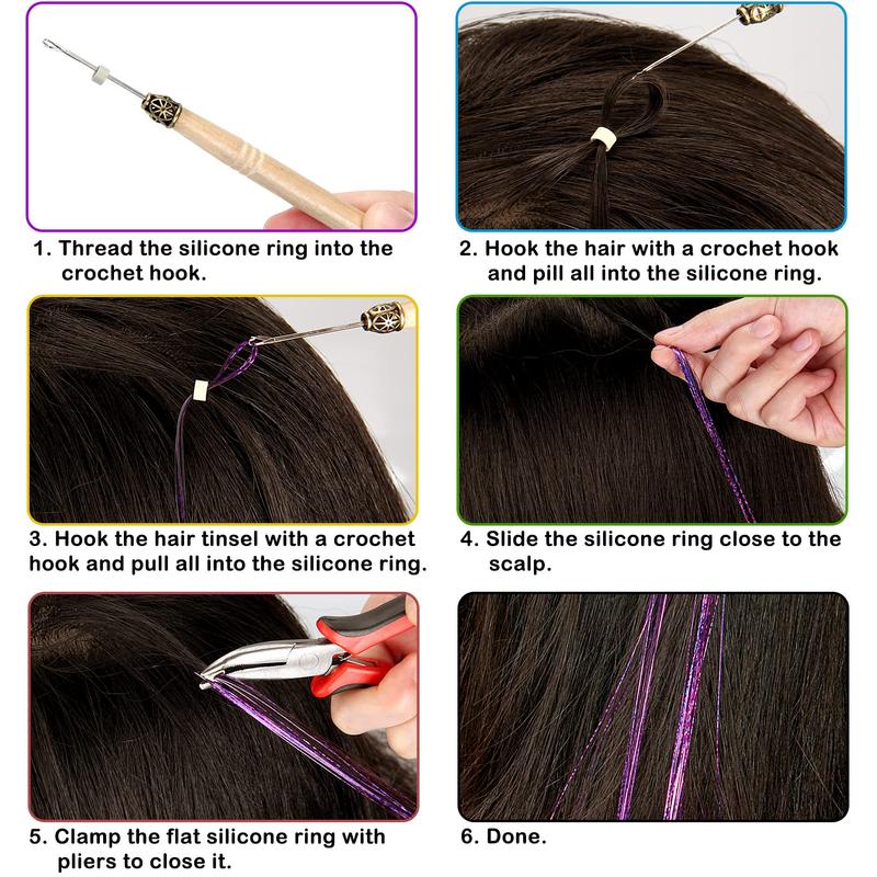 14 Colors Hair Tinsel Kit Include 3500 strands, Tinsel Hair Extensions with Tools, Heat Resistant Fairy Hair Tinsel Kit for Women Girls Hair Accessories