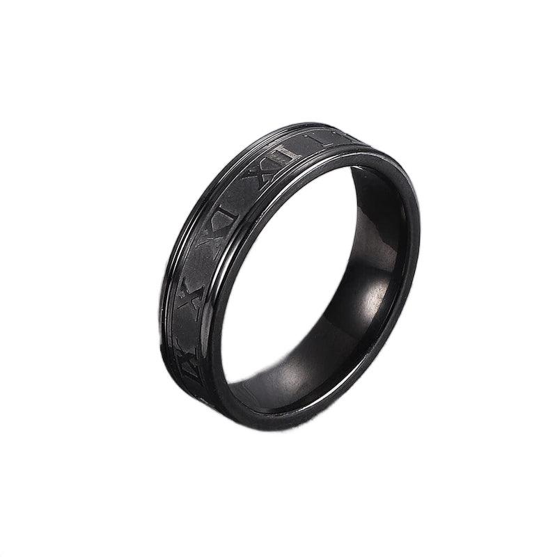 Roman Numerals Ring | Stainless Steel | Black