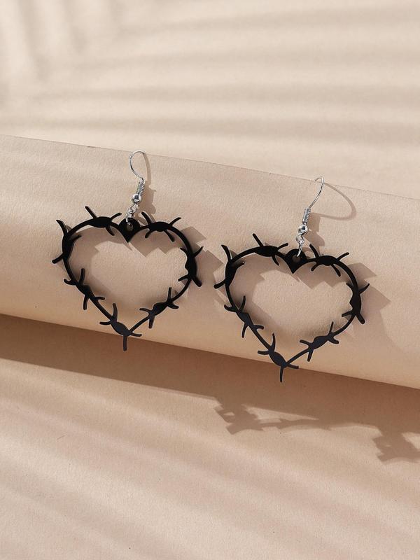 1 Pair Punk Gothic Style Solid Color Heart Shaped Hollow out Spiked Design Dangle Earrings, New Fashion Jewelry for Women & Girls, Party Cosplay Clothing Decoration