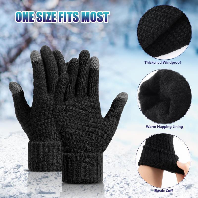 Thermal Touch Screen Gloves, Warm Fleece Lined Elastic Knit Gloves for Cold Weather Outdoor Activities, Soft Winter Gloves Ideal Gift for Men Women