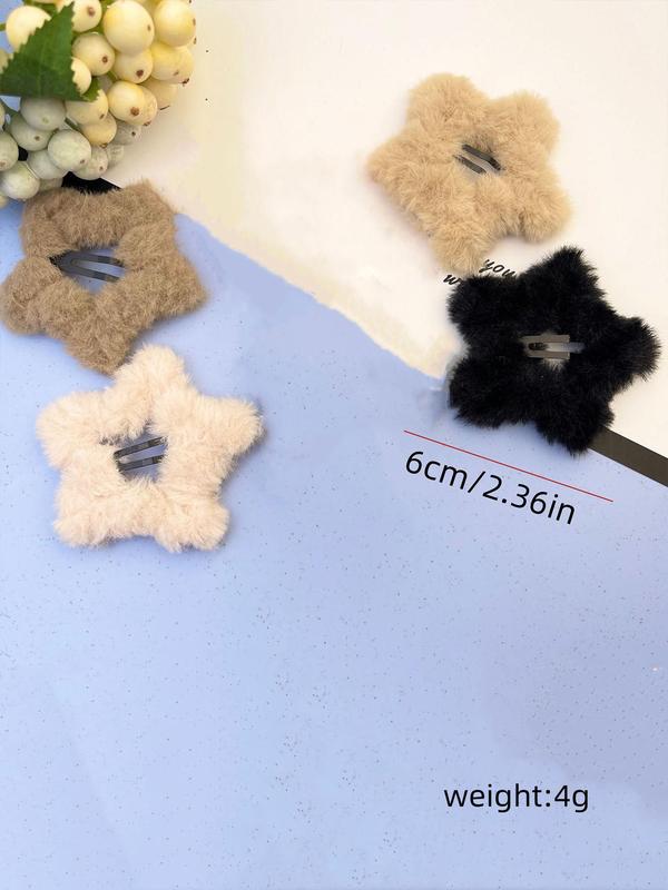 Women's Elegant Summer Trendy Star Shaped Fluffy Hair Clips, Minimalist Y2k Cute Hair Clips, Trendy Chic Kawaii Accessories for Hairstyle Decor