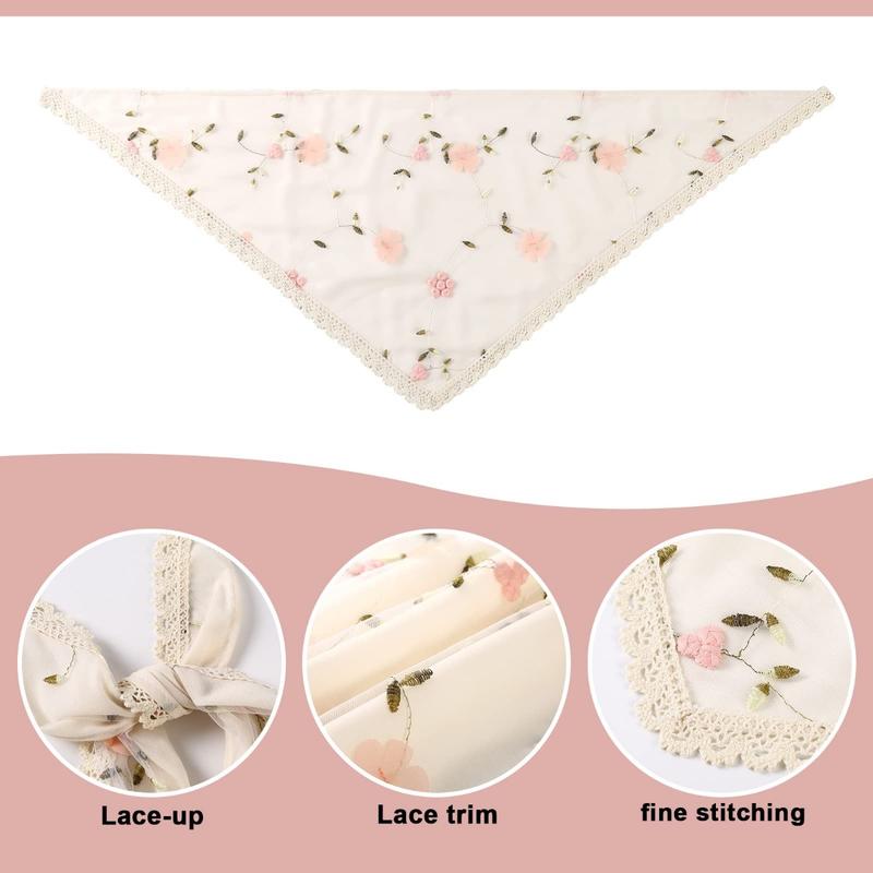 AWAYTR 2Pcs Set Floral Hair Bandanas Tie-back Head Kerchief for Women Girls Flower Mesh Hair Scarves Lightweight Triangular Head Scarf