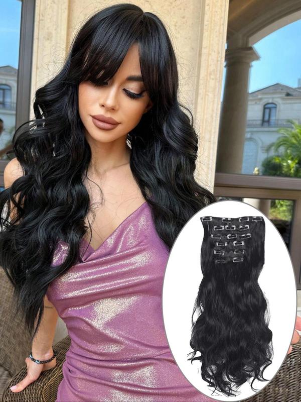 Ombre Long Wavy Clip-in Hair Extensions, 6 Counts Thick Hairpieces Natural Synthetic Hair Extensions, Heat Resistant Synthetic Hairpiece for Party & Daily Use