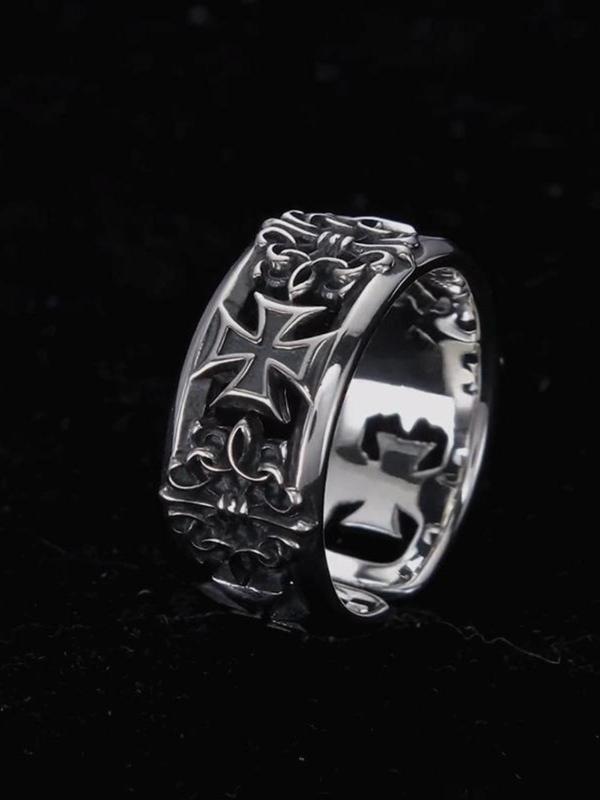 Retro Cross Engraved Design Ring, Fashionable Hip-hop Punk Style Ring for Men & Women, Trendy All-match & Exquisite Jewelry for Birthday Gift