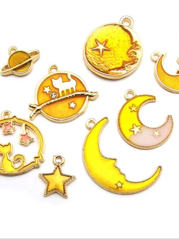 Cute Cat & Moon & Star Design Charms, 8pcs 48pcs Set Fashionable Diy Jewelry Accessories for Bracelet & Necklace & Earrings, Trendy All-match & Exquisite Diy Jewelry for Birthday Gift