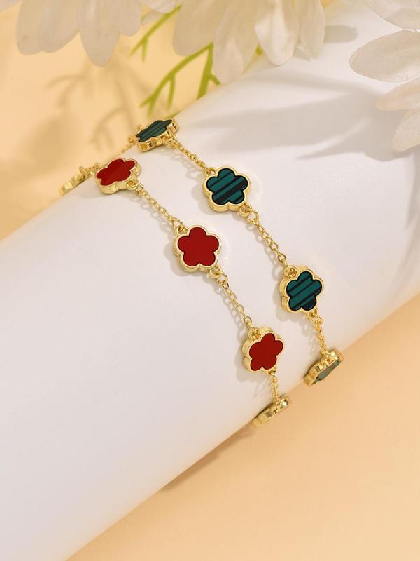 Flower Design Link Bracelet, Fashionable Hand Jewelry for Women & Girls, Trendy All-match & Exquisite Jewelry for Birthday Gift