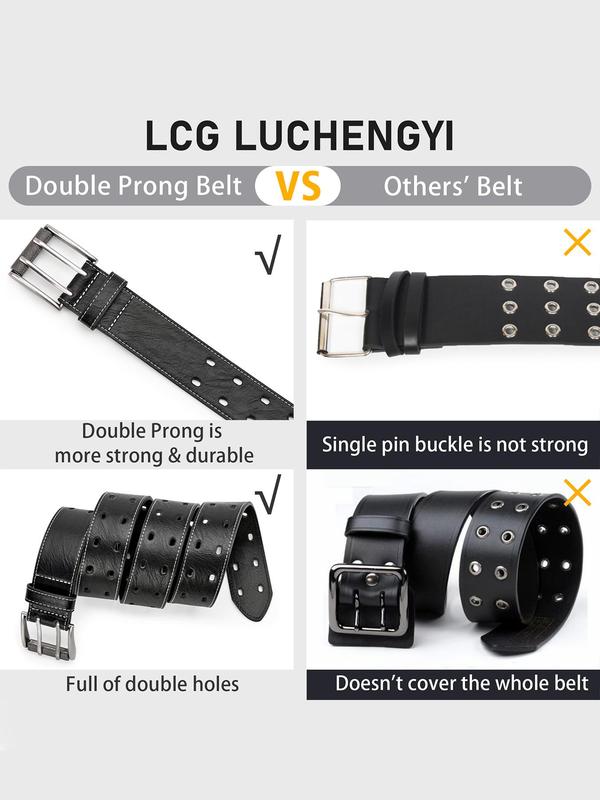 Men's Classic Solid Color Pu Leather Belt, 2024 New Style Fashion Double Prong Belt for Jeans Pants, Trendy All-match Belt for Birthday Gift