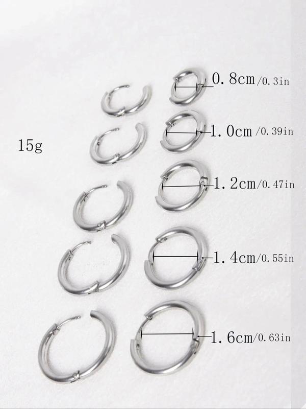 5 Pairs Simple Plain Hoop Earrings, Minimalist Temperament Hoop Earrings, Stainless Steel Jewelry for Women, Daily Clothing Decor