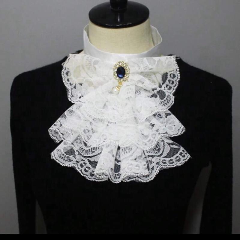 Unisex Vintage Lace Ruffled Detachable Collar Victorian Edwardian Costume Jabot Unisex