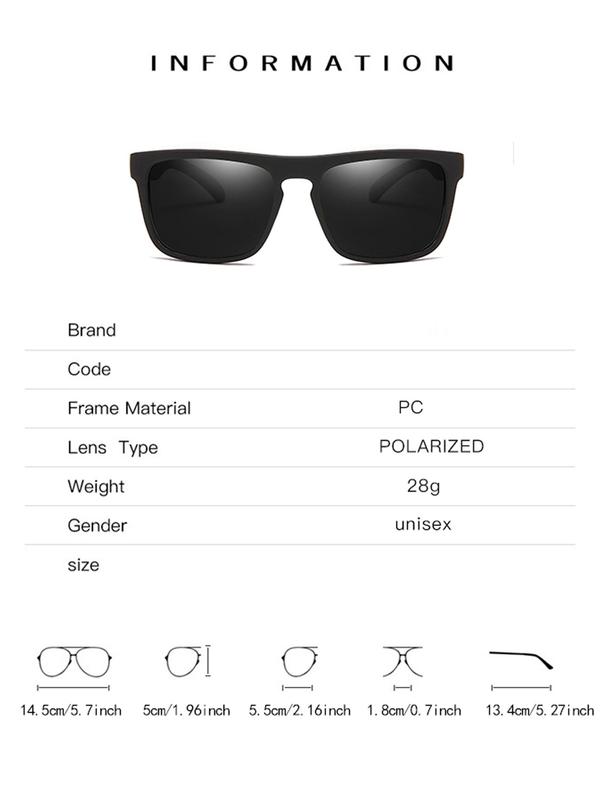 Unisex Simple Style Plain Color Polarized Sunglasses, Trendy Casual Square Frame Sunglasses for Everyday Use, Fashion Accessories for Outdoor Activities