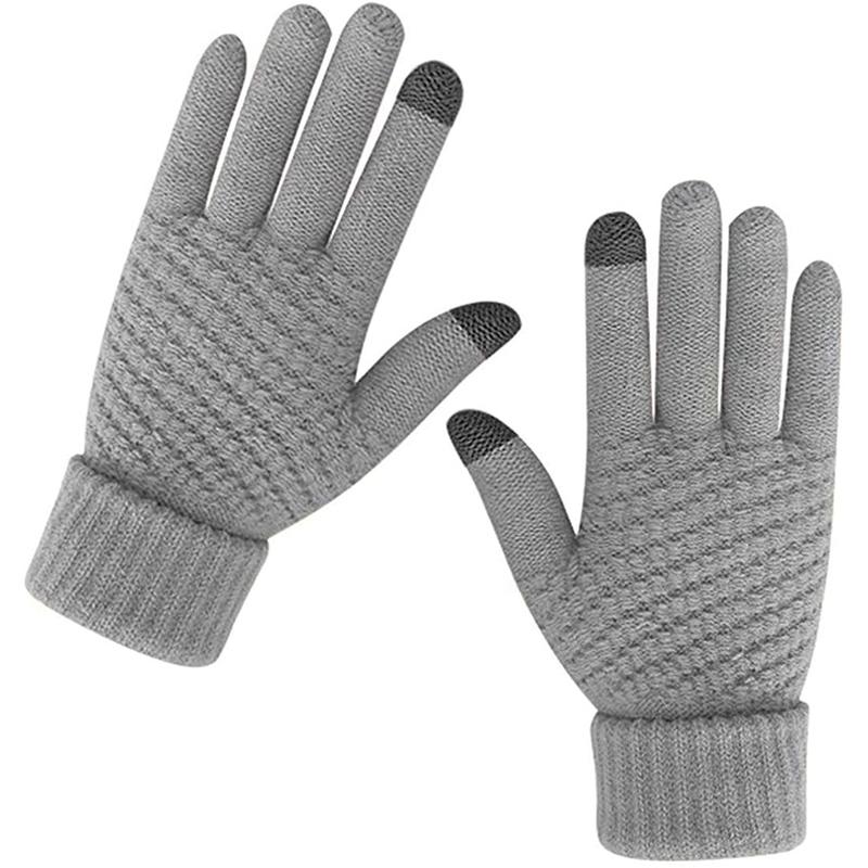 Thermal Touch Screen Gloves, Warm Fleece Lined Elastic Knit Gloves for Cold Weather Outdoor Activities, Soft Winter Gloves Ideal Gift for Men Women