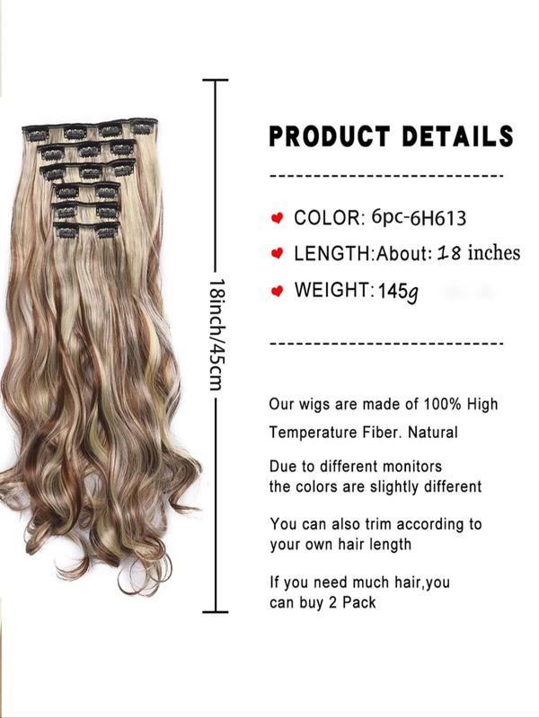 Ombre Long Wavy Clip-in Hair Extensions, 6 Counts Thick Hairpieces Natural Synthetic Hair Extensions, Heat Resistant Synthetic Hairpiece for Party & Daily Use