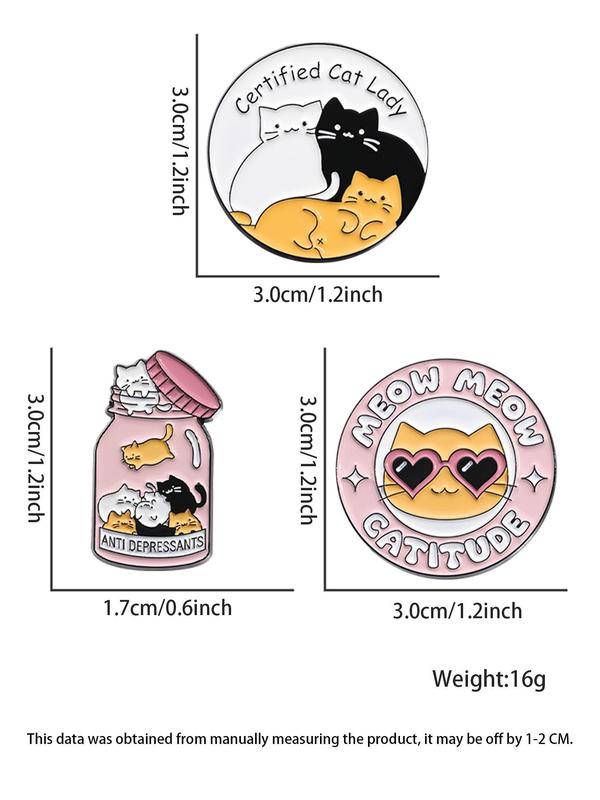 Fashionable Cartoon Cute Cat Design Brooch (3pcs set), Animal Pattern Enamel Pin, Clothes Accessories for Women & Men