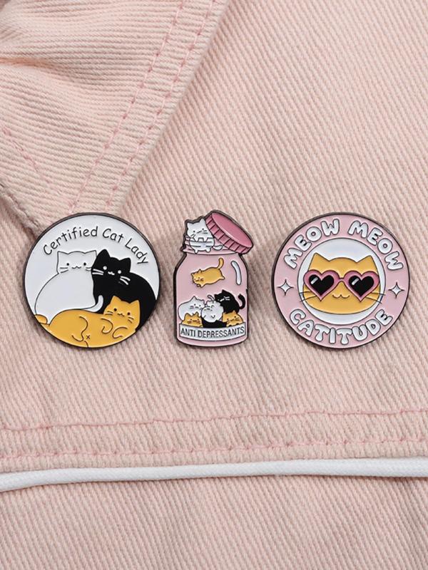 Fashionable Cartoon Cute Cat Design Brooch (3pcs set), Animal Pattern Enamel Pin, Clothes Accessories for Women & Men