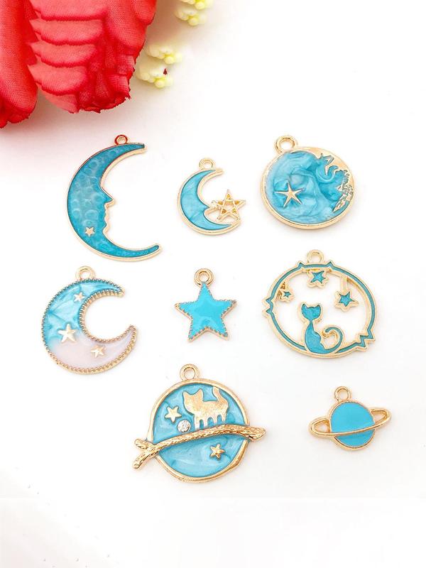 Cute Cat & Moon & Star Design Charms, 8pcs 48pcs Set Fashionable Diy Jewelry Accessories for Bracelet & Necklace & Earrings, Trendy All-match & Exquisite Diy Jewelry for Birthday Gift