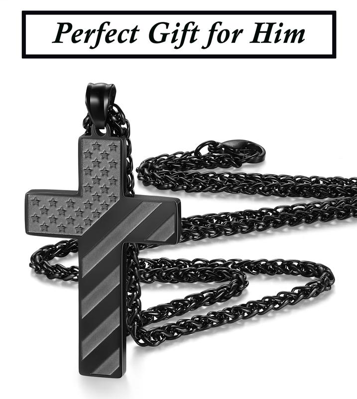 SAM & LORI Christmas Stocking Stuffers for Teen Boys Gifts for Teenage Boy Men Cross Necklace Birthday Year Old Cool Gifts Ideas Boyfriend American Flag Pendant Chain Confirmation Son Grandson Gift for Christmas 2024 ornament