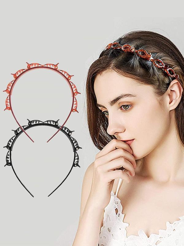 Hollow Out Design Headband with Small Clips, Casual Simple Plain Color Hair Accessories for Women & Girls, Minimalist Headwear Suitable for Thick Hair