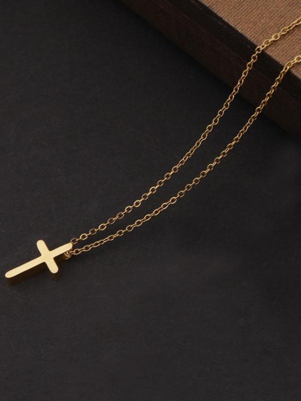 Women's Elegant Cross Pendant Necklace, Stainless Steel Jewelry for Party, Daily Clothing Decor, Trendy All-match & Exquisite Jewelry for Birthday Gift