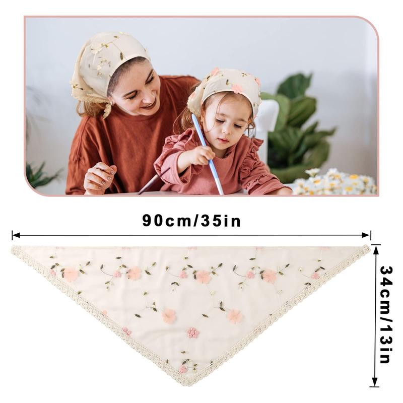 AWAYTR 2Pcs Set Floral Hair Bandanas Tie-back Head Kerchief for Women Girls Flower Mesh Hair Scarves Lightweight Triangular Head Scarf