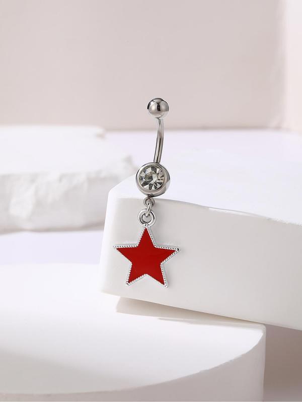 Star Design Belly Ring, Rhinestone Decor Belly Piercing Jewelry for Women, Fashion Jewelry for Party, Daily Clothing Decor, Trendy Exquisite Jewelry for Gift