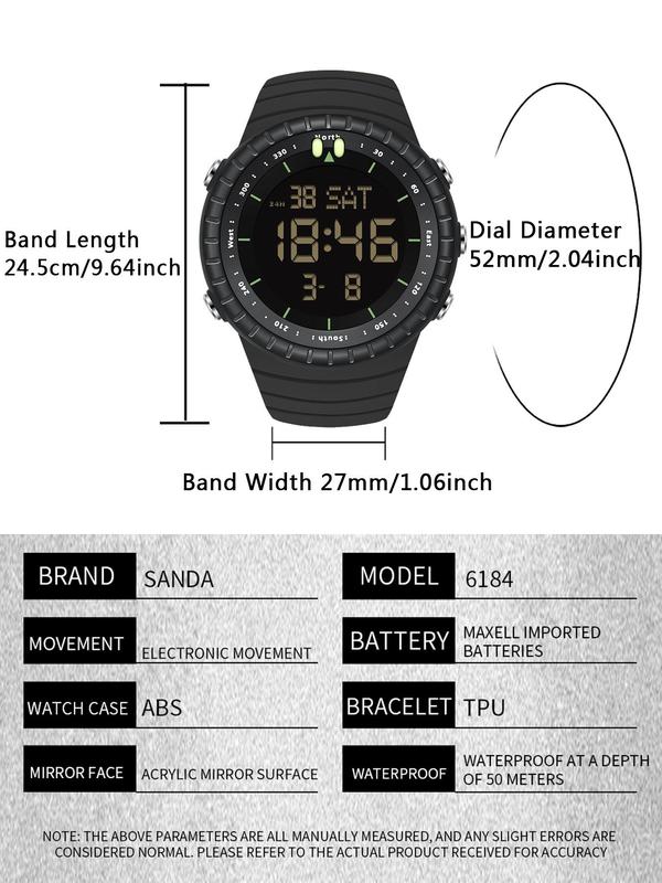 Men's Sportive Digital Watch, Fashionable Digital Watch with Alarm & Date Function, Waterproof Multifunctional LED Digital Watch with Box