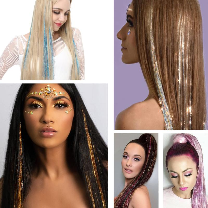 14 Colors Hair Tinsel Kit Include 3500 strands, Tinsel Hair Extensions with Tools, Heat Resistant Fairy Hair Tinsel Kit for Women Girls Hair Accessories