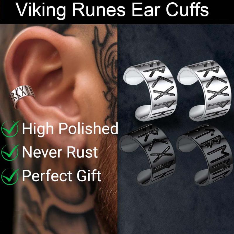 FaithHeart Norse Viking Runes Ear Cuffs Hoop Earrings for Women Men Gothic Jewelry