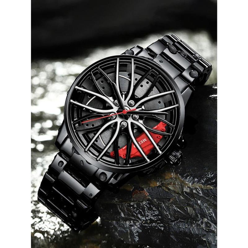 1 count Fashionable Men's Alloy Strap Quartz Watch With Wheel Dial For Daily Decoration