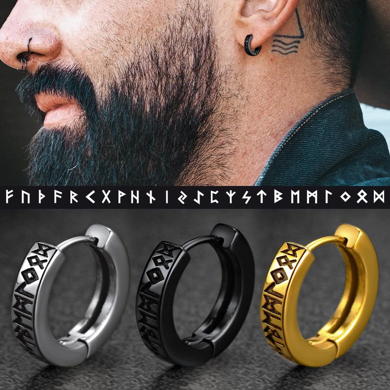 FaithHeart Norse Viking Runes Ear Cuffs Hoop Earrings for Women Men Gothic Jewelry