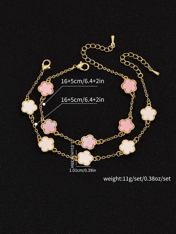 Flower Design Link Bracelet, Fashionable Hand Jewelry for Women & Girls, Trendy All-match & Exquisite Jewelry for Birthday Gift