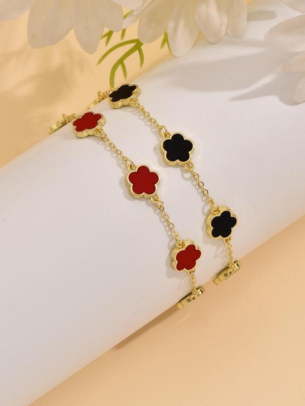 Flower Design Link Bracelet, Fashionable Hand Jewelry for Women & Girls, Trendy All-match & Exquisite Jewelry for Birthday Gift