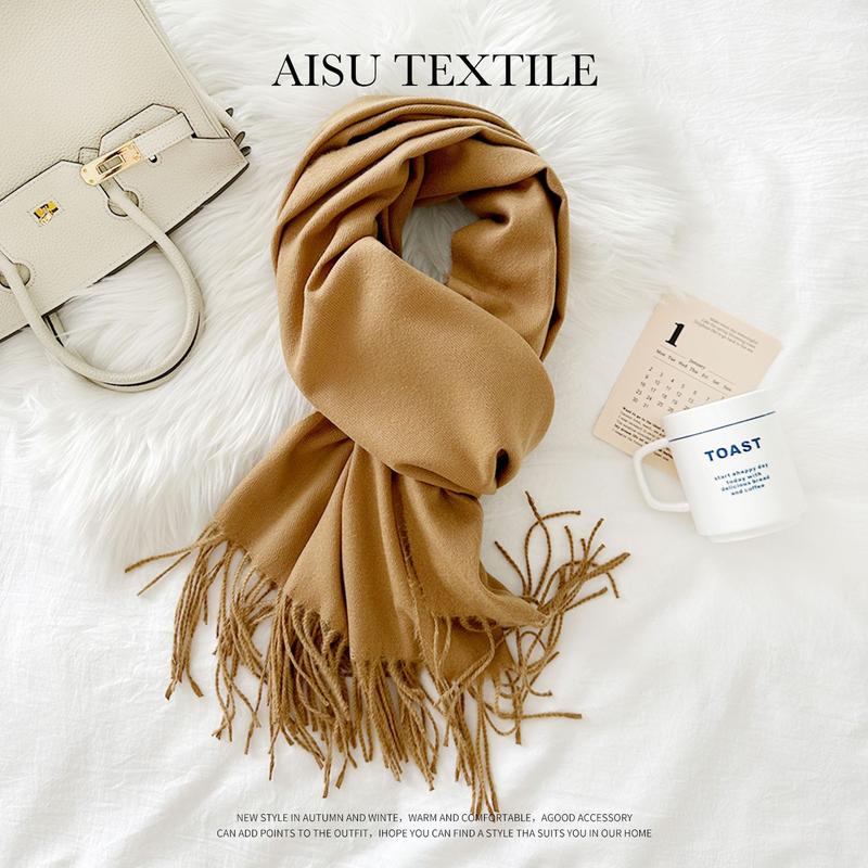 Women's fashion solid colour imitation cashmere scarf female winter new camel beige warm neck long shawl Women's Cotton Geometric Double-Sided