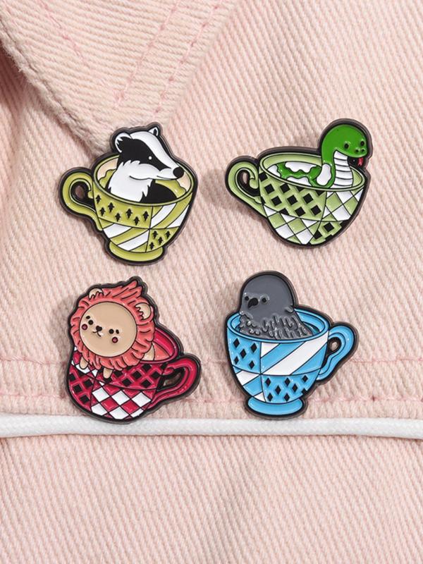 Cartoon Animal Design Brooch, Cute Coffee Cup Shaped Brooch, Fashion Accessories for Women & Men, Trendy All-match & Exquisite Brooch for Birthday Gift