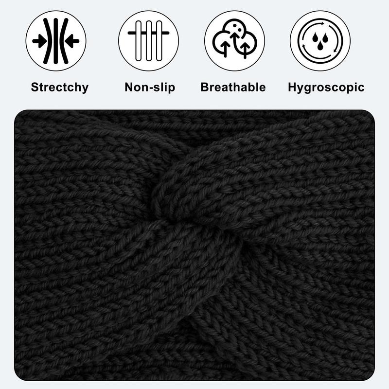 Solid Color Sports Knitted Headband, 2 Counts set Breathable Elastic Ear Warmer Hair Band, Crochet Knitted Head Wrap for Outdoor, Sports Accessories