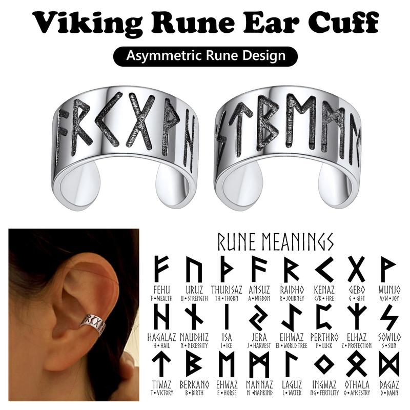 FaithHeart Norse Viking Runes Ear Cuffs Hoop Earrings for Women Men Gothic Jewelry