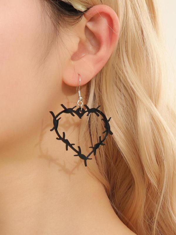 1 Pair Punk Gothic Style Solid Color Heart Shaped Hollow out Spiked Design Dangle Earrings, New Fashion Jewelry for Women & Girls, Party Cosplay Clothing Decoration