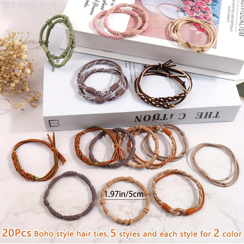 20pcs Exquisite Boho Chic Hair Ties - Soft Braided Rope Ponytail Holders for Thick Hair, Seamless Hair Accessories for Women with Comfortable Wearing Experience