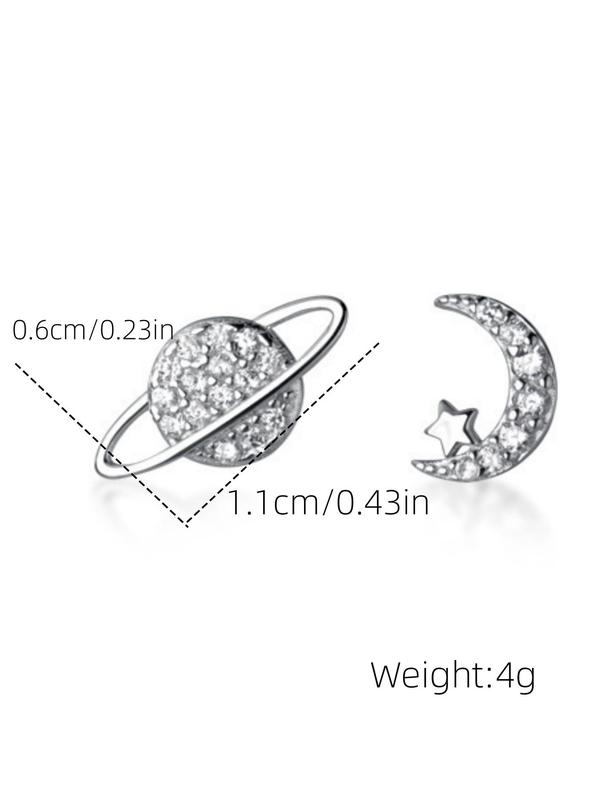 Fashionable Asymmetric Moon & Star Design Earrings,  Rhinestone Decor Stud Earrings, Elegant All-match Jewelry for Girls Gift, Female Classic Fashion Accessories for Daily Wear