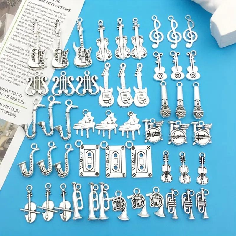 Musical Instrument Charms, 51pcs set Antique Guitar Notes Piano French Horn Saxophone Mix Pendants for DIY Necklace Bracelets Earrings Jewelry Making