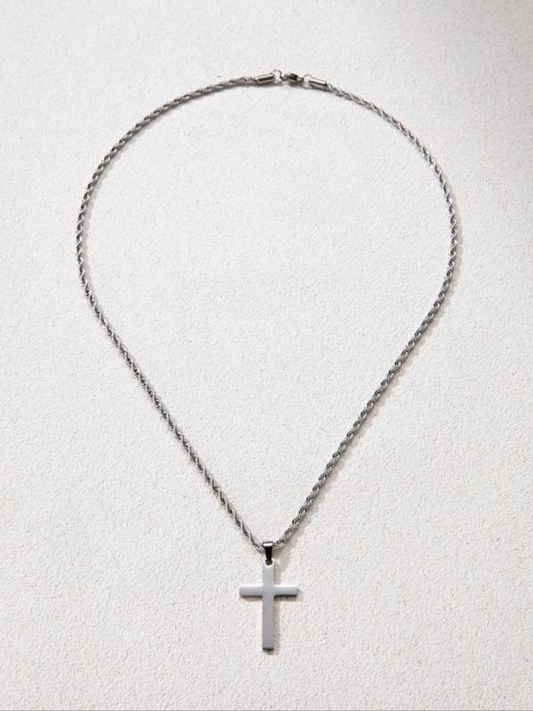 Summer Punk Style Cross Pendant Necklace for Men, Streetwear Minimalist Matching Chain Mexican Necklace for Gift, Stainless Steel Grunge Dainty Jewelry, Matching Streetwear Goth Accessory Fall