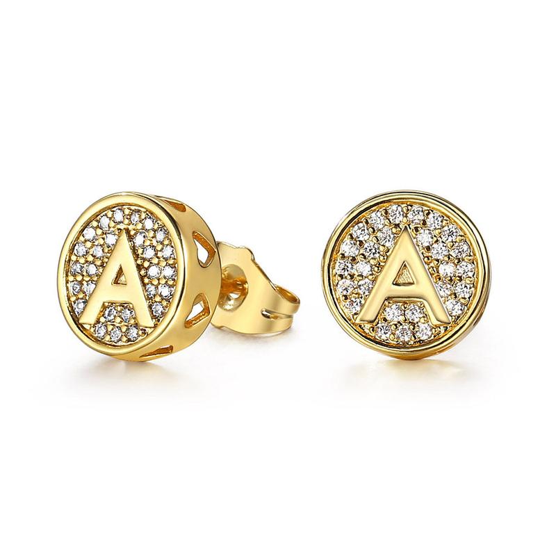 Hermah A-Z Initial Letter Stud Earrings for Men Women Gold Plated CZ  Alphabet Stud Earrings