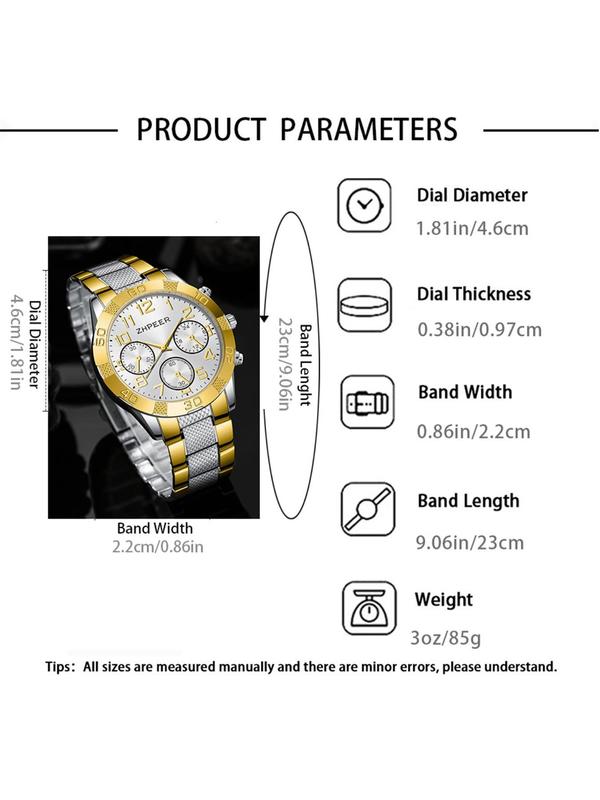 Men's Business Fashion Round Dial Quartz Watch Set, Fashion Watch Set for Party, Daily Clothing Decor, Trendy All-match & Exquisite Watch Set for Birthday Gift