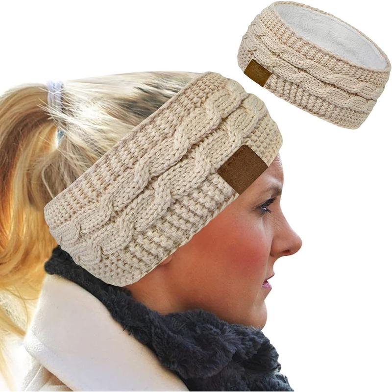 Womens Ear Warmers Headbands Winter Warm Fuzzy Cable Knit Head Wrap Fleece Lined Gifts