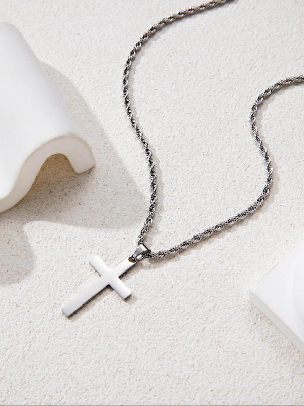 Summer Punk Style Cross Pendant Necklace for Men, Streetwear Minimalist Matching Chain Mexican Necklace for Gift, Stainless Steel Grunge Dainty Jewelry, Matching Streetwear Goth Accessory Fall