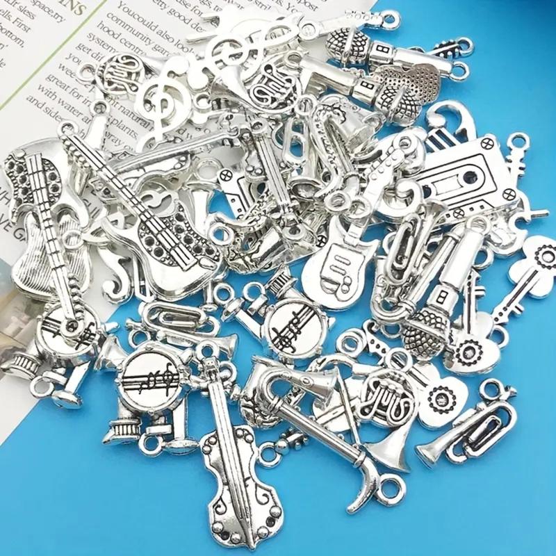 Musical Instrument Charms, 51pcs set Antique Guitar Notes Piano French Horn Saxophone Mix Pendants for DIY Necklace Bracelets Earrings Jewelry Making