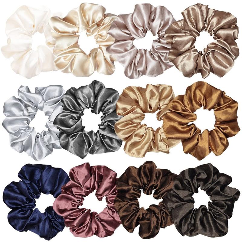 12 Pcs Satin Silk Scrunchies Soft Hair Ties Fashion Hair Bands Hair Bow Ropes Elastic Bracelets Ponytail Holders Hair Accessories for Women Girls (4.5 Inch, Assorted Multi-color)