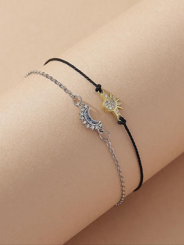 Rhinestone Decor Anklet, Sun & Moon Design Anklet for Women, Casual Fashion Accessories for Party, Daily Clothing Decor, Perfect for Birthday Gift