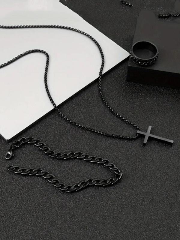 Men's Chain Design Cross Pendant Necklace & Ring & Bracelet, Fashion Jewelry for Party, Daily Clothing Decor, Trendy All-match & Exquisite Jewelry for Birthday Gift